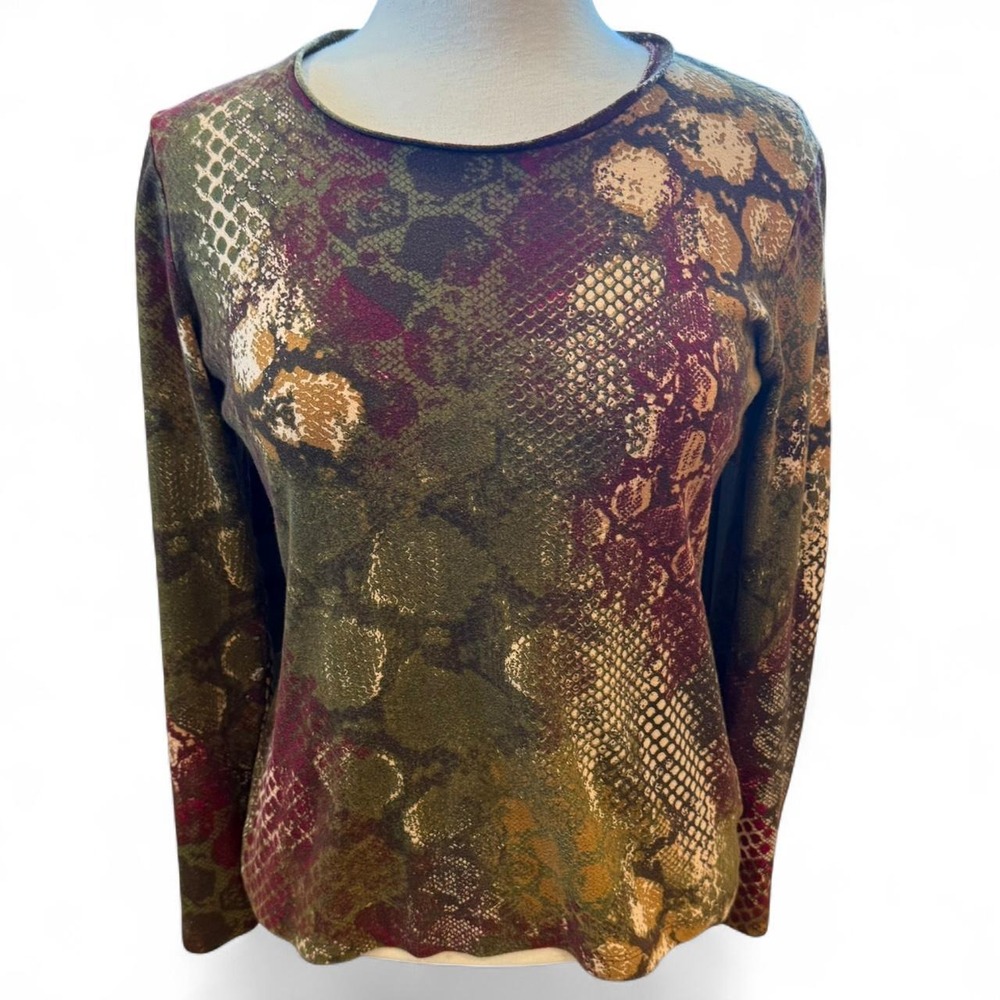 Vintage Jones New York Signature Snakeskin Long Sleeve Top Women's Medium Y2K